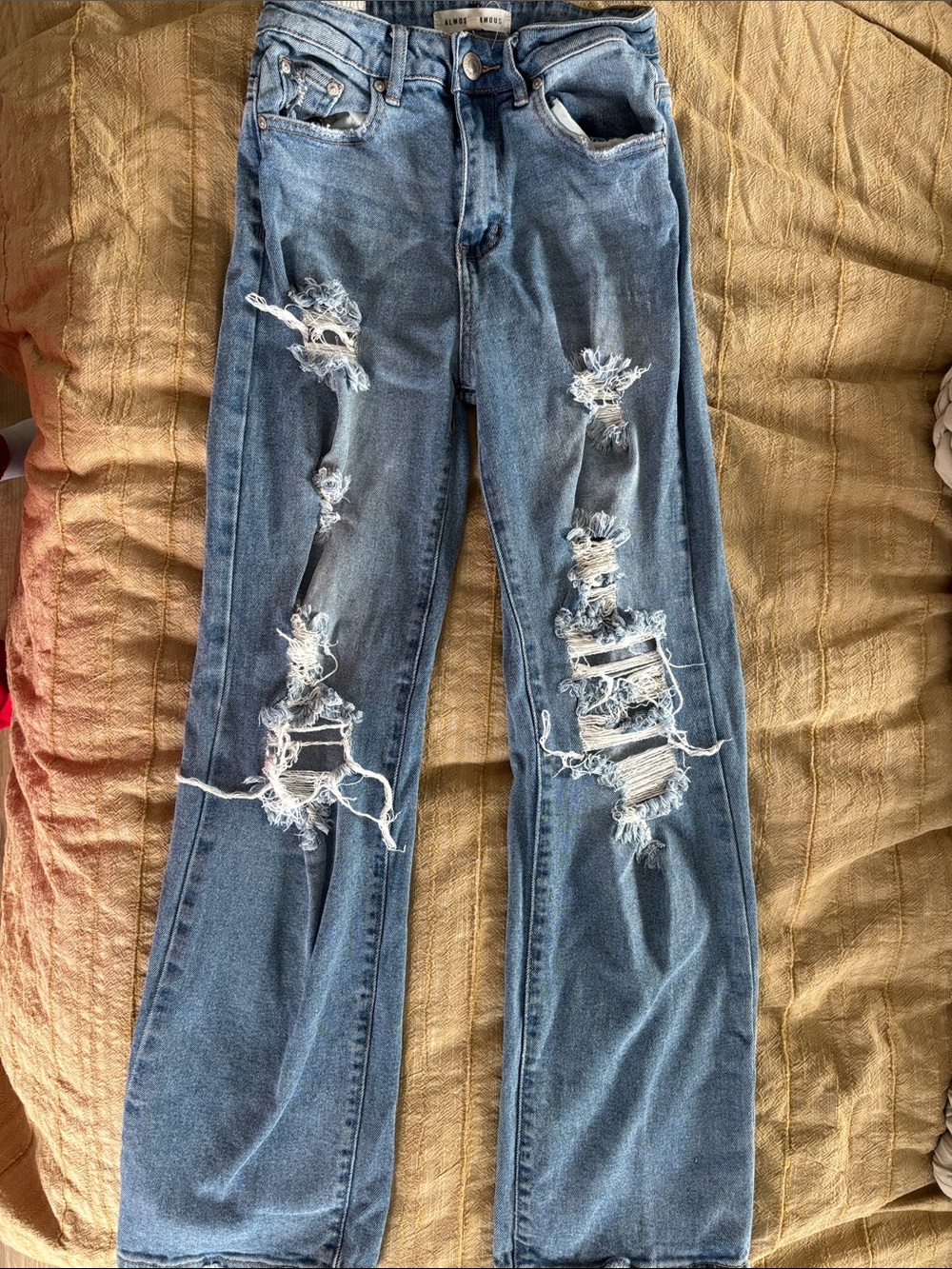 Almost Famous Medium Blue Distressed Straight Leg Jeans - Picture 6 of 6